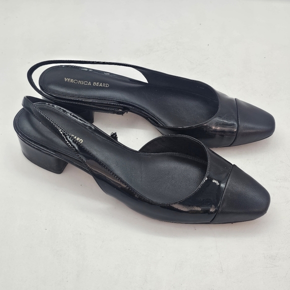 Veronica Beard Cecile Black Patent Leather Slingback Pumps Size 7.5